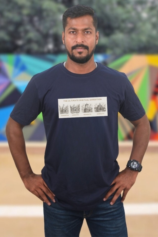 Char Dham Sketch Classic Fit Navy Blue