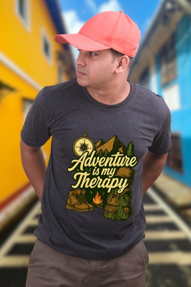 Adventure Is My Therapy Camping Classic Fit Grey