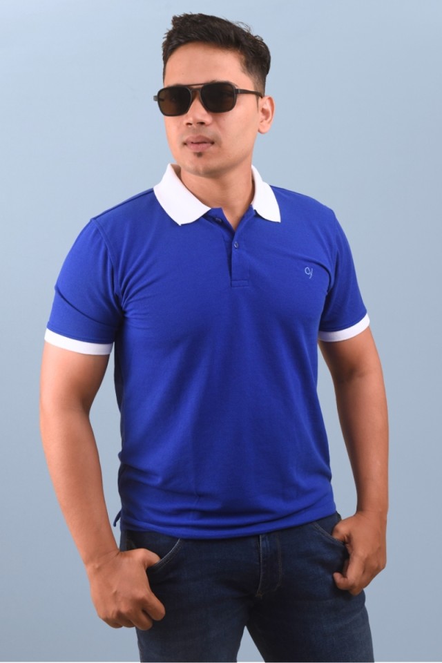 Polo Royal Blue White Collar Classic Fit