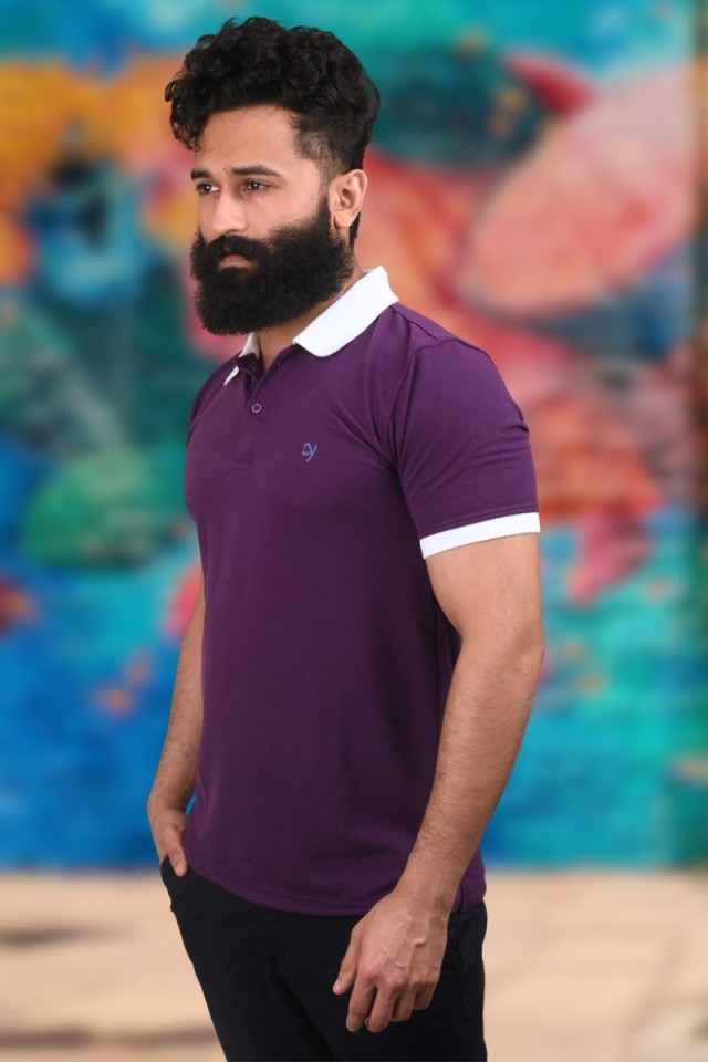Polo Purple White Collar Classic Fit
